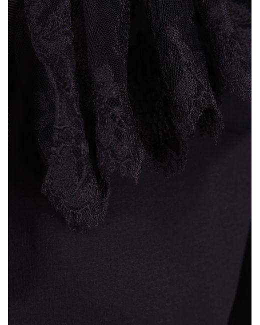 Patou Black Lace Details Crewneck Cotton Top