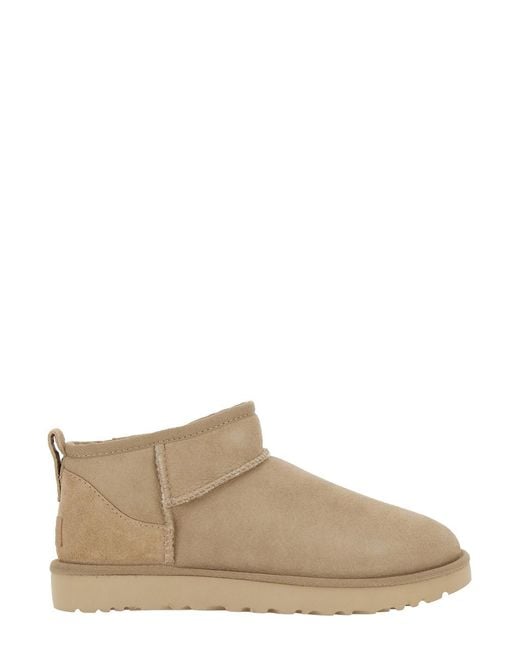 Ugg Natural Boots Classic Ultra Mini Leather Upper