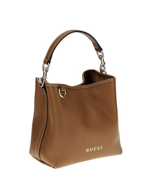 Gucci Brown Gg Emblem Leather Bucket Bag