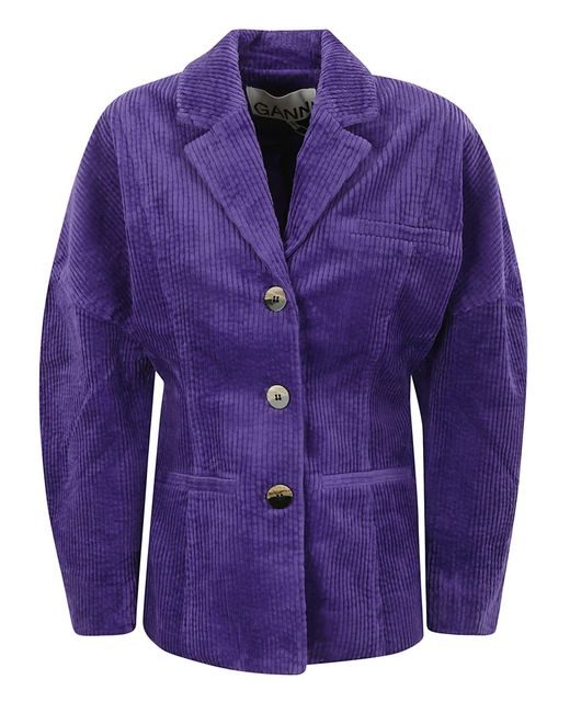 Ganni Purple Corduroy Blazer