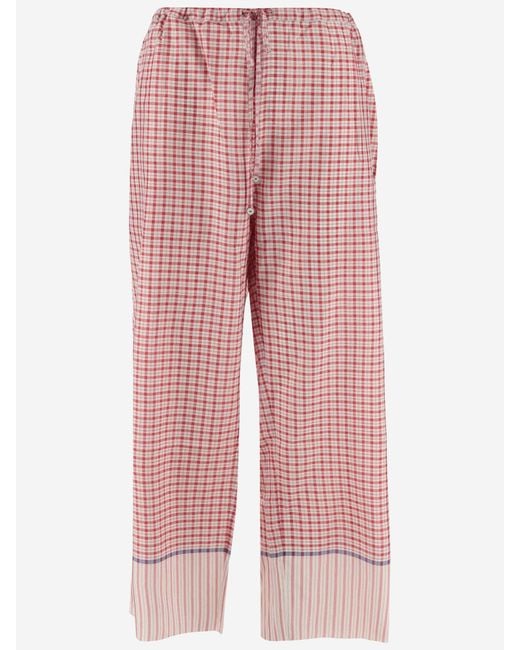 Péro Pink Pure Silk Pants With Check Pattern