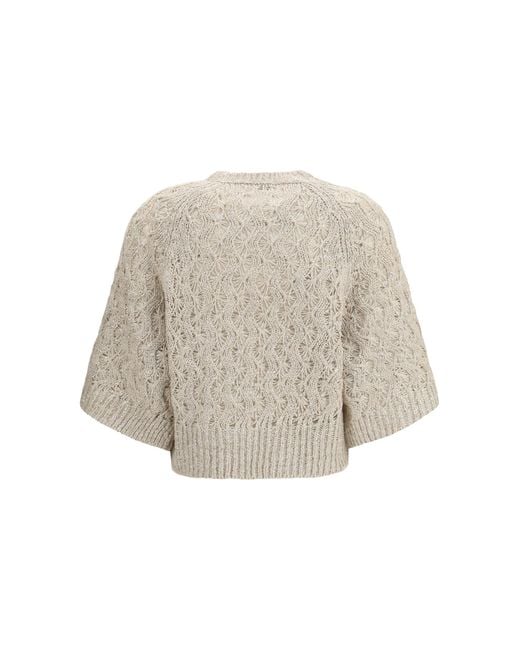 Brunello Cucinelli Natural Sweater Open-Knit Silk Blend
