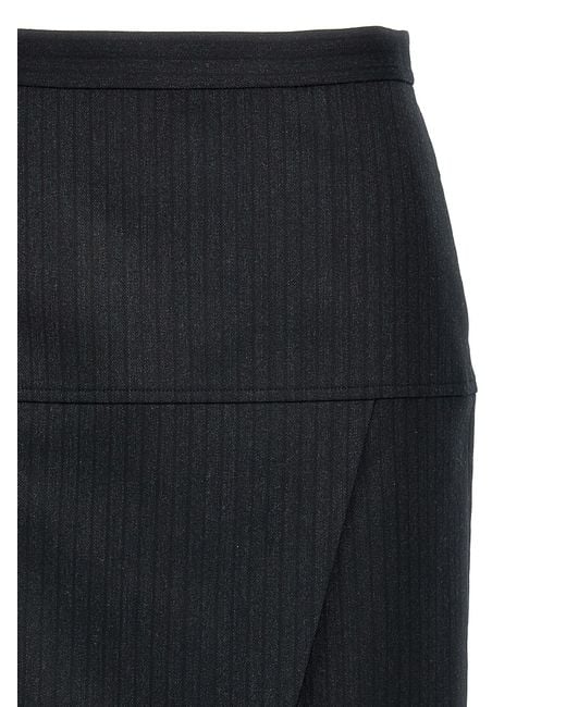 Fendi Black Pinstriped Wool Skirt