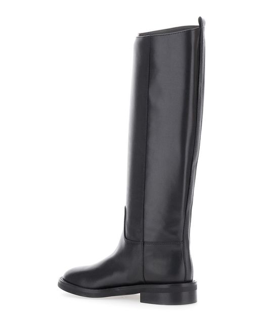 Via Roma 15 Black Leather Round Toe Slip-On Boots For