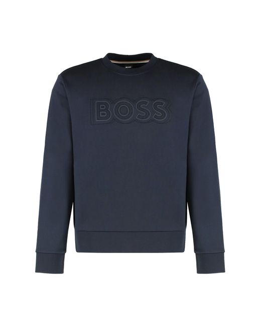 Boss Blue Logo Detail Cotton Sweatshirt for men