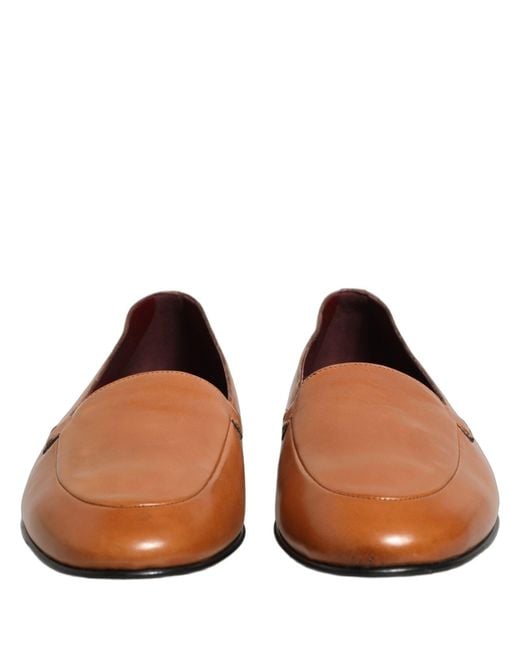 Dolce & Gabbana Brown Leather Logo Slip On Loafers Shoes for men