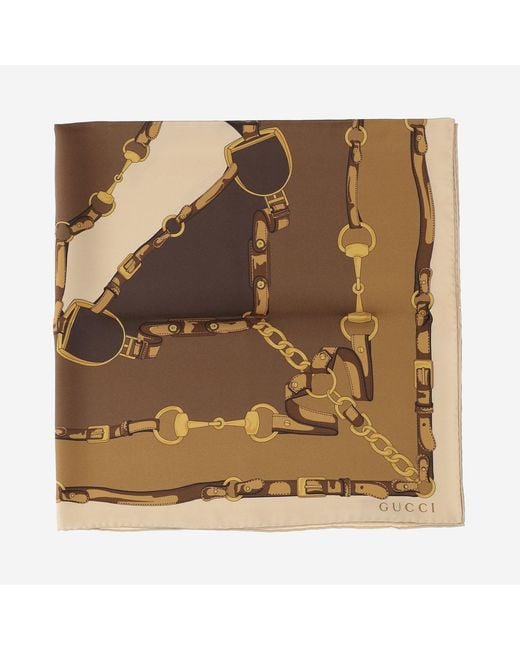 Gucci Natural Printed Silk Twill Scarf