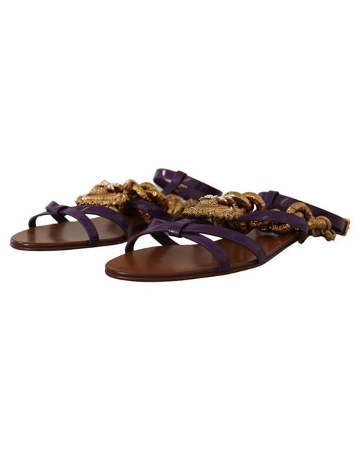 Dolce & Gabbana Black Leather Devotion Flats Sandals Shoes