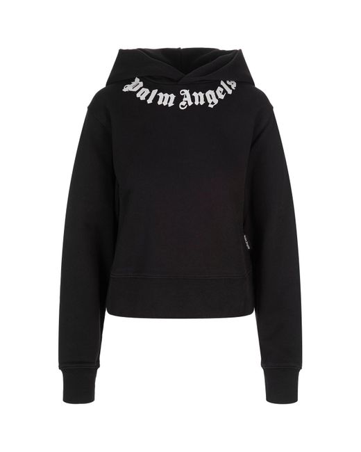 Palm Angels Black Hoodie With Neck Logo