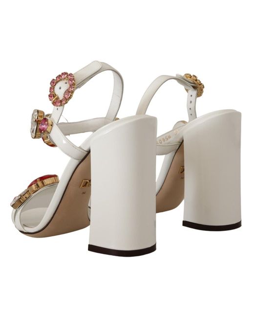 Dolce & Gabbana White Keira Crystal-Embellished Ankle Strap Heels