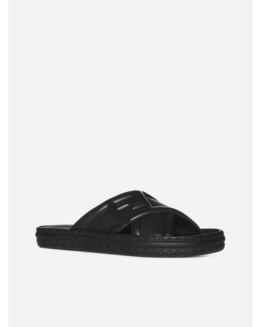 Fendi White Ff Nappa Leather Sandals for men