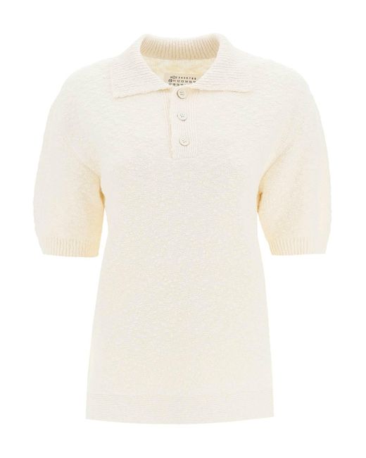 Maison Margiela White Boucle Knit Polo Shirt