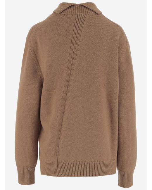 Jil Sander Brown Asymmetrical Wool-Blend Sweater