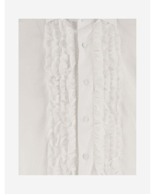Tagliatore White Cotton Poplin Shirt With Ruffles for men