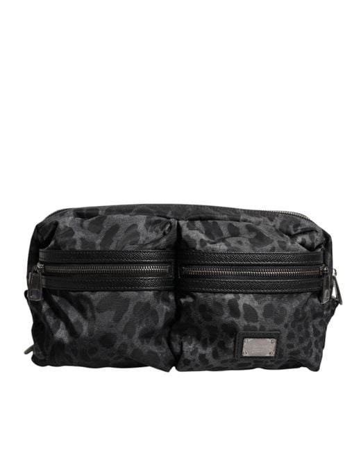 Dolce & Gabbana Black Gray Leopard Dg Logo Belt Waist Fanny Pack Bag for men