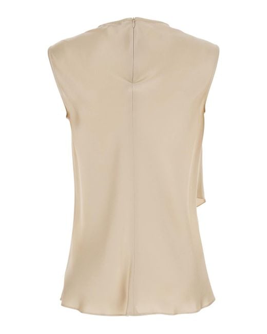 Antonelli Natural Viterbo Crewneck Top With Front Asymmetric Ruffle