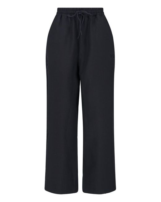 Y-3 Blue Straight Leg Pants With Elastic Waist And Drawstring Closure