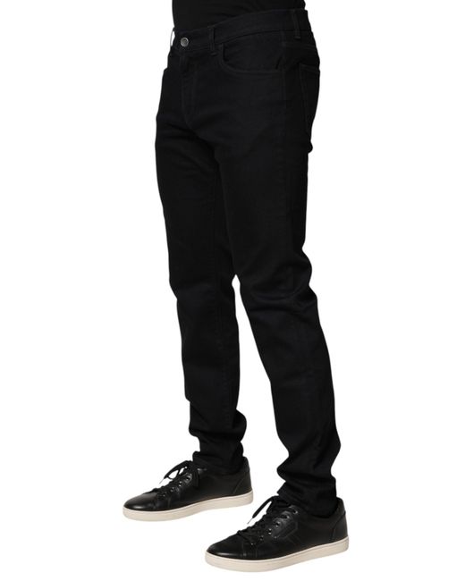 Dolce & Gabbana Black Floral Cotton Skinny Denim Jeans Elastane Clothing for men