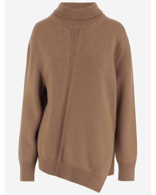 Jil Sander Brown Asymmetrical Wool-Blend Sweater