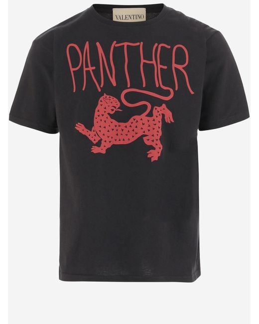 Valentino Red Cotton T-Shirt With Panther Print T-Shirts & Jerseys