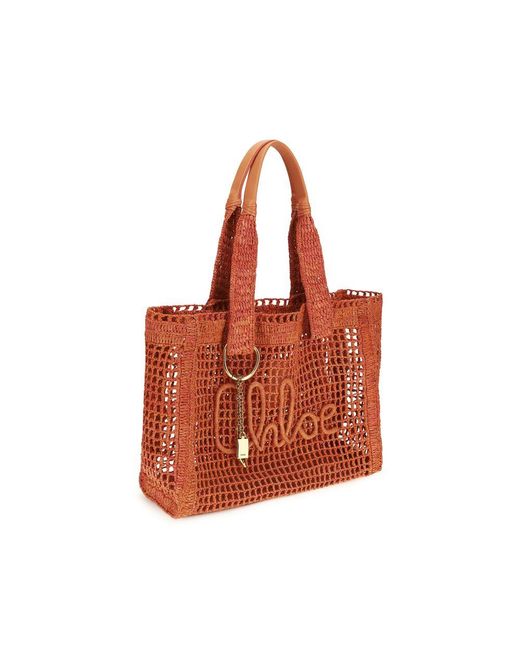 Chloé Red Multicolor Raffia Shoulder Bag