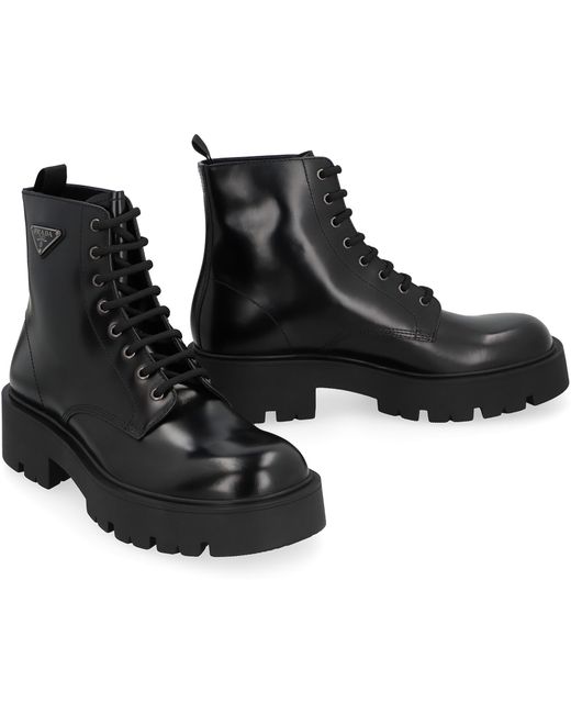Prada Black Classic Leather Lace-Up Boots for men