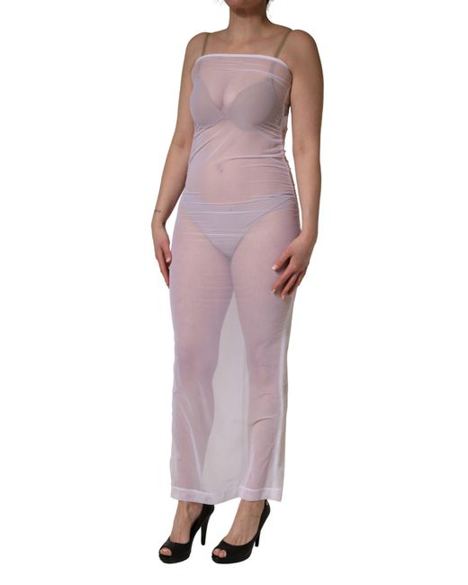 Dolce & Gabbana Purple Sheer Nylon Stretch Sheath Maxi Dress Elastane