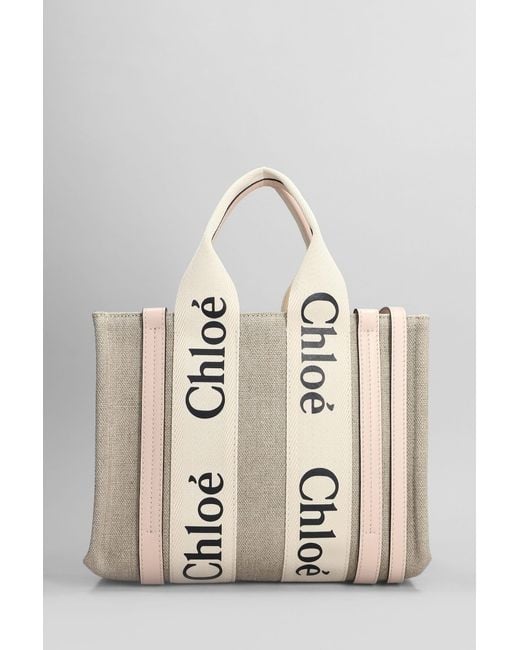 Chloé Natural Woody Tote In Beige Linen