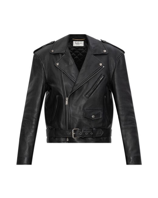 Saint Laurent Black Leather Jacket With Belt