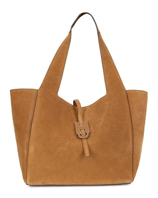 Hogan Brown Shopper Bag Light Suede Calf Skin Tote