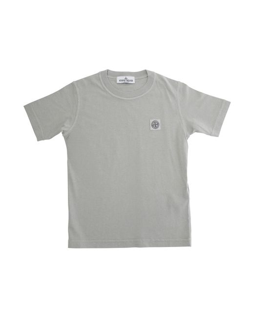 Stone Island Gray T-Shirt With Round Neck And Logo Patch Cotton T-Shirts for men