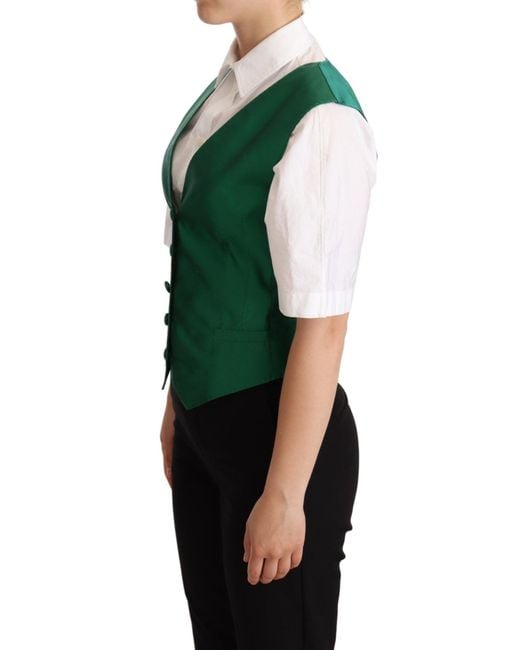 Dolce & Gabbana Green Silk Satin Sleeveless Waistcoat Vest