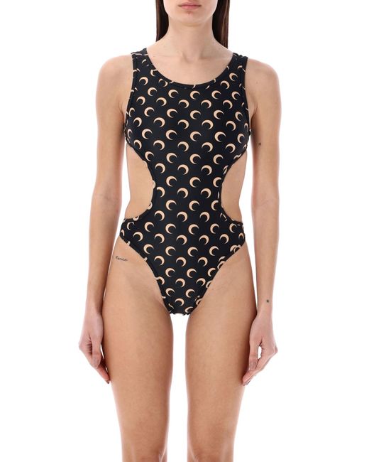 MARINE SERRE Blue All-Over Moon One-Piece Swimsuit