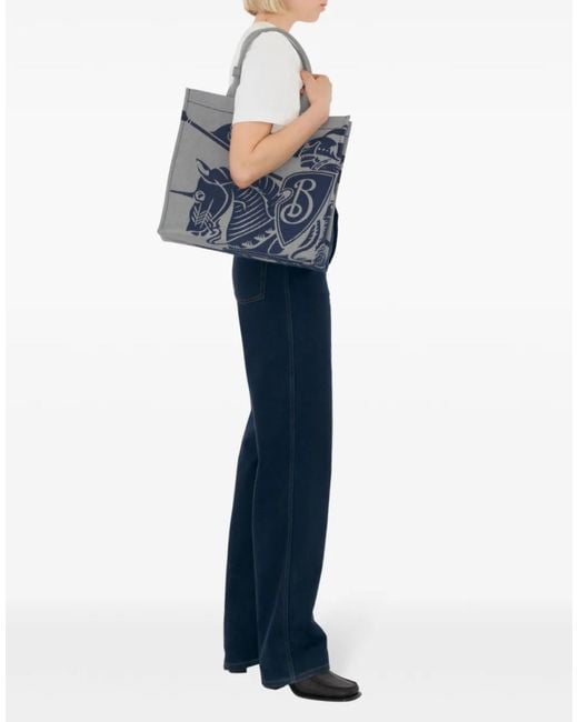 Burberry Gray Ekd Knight Logo Tote Bag