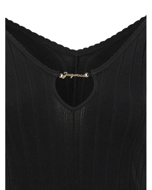 Jacquemus Black Long Sleeve Top With Logo Detail And Cut-Out