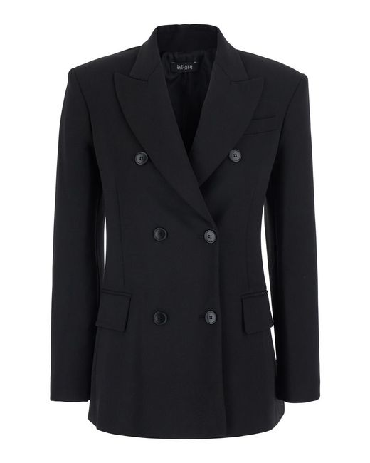 Le Plain Black Double Breasted Blazer Blazers