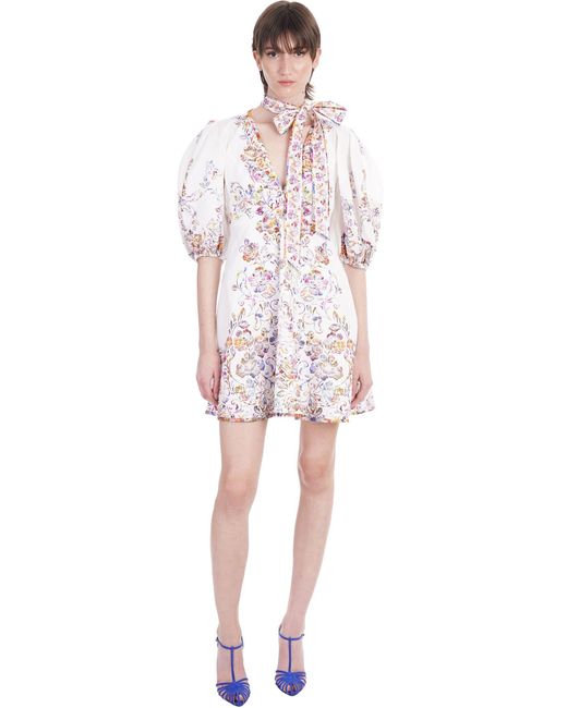 Zimmermann Dress In White Linen Lyst
