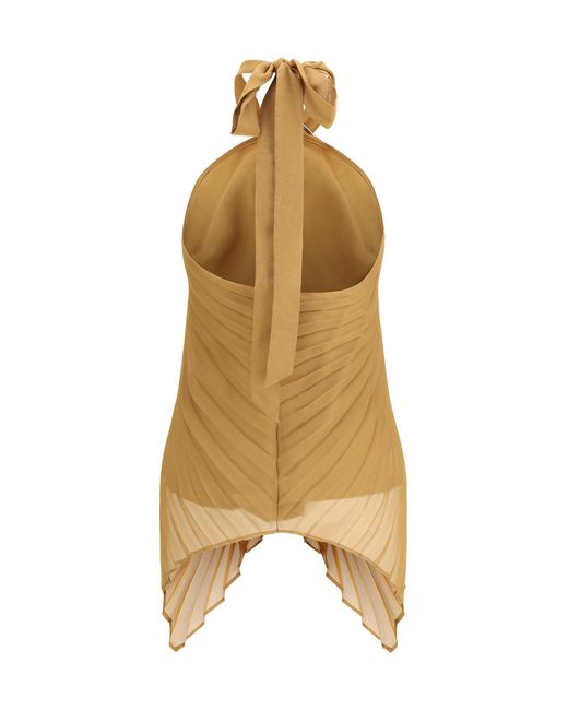 Max Mara Metallic Top Plissé Chiffon Polyester Tops