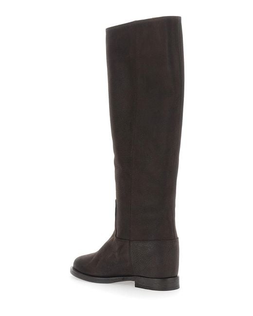 Via Roma 15 Black Boots Suede With Metallic V