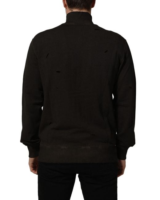 Dolce & Gabbana Black Logo Print Full Zip Sweatshirt Sweater Cotton Clothing for men