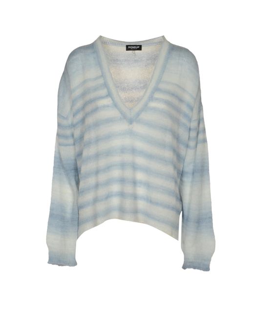 Dondup Blue V-Neck Stripe Dyed Sweater