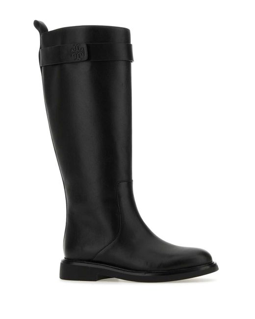 Tory Burch Black Leather Utility Boots