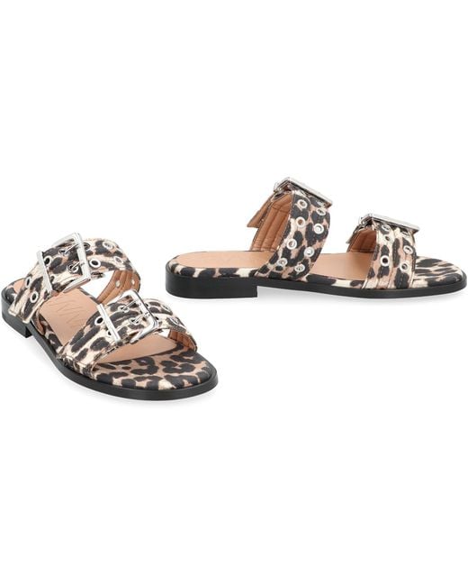 Ganni White Feminine Leopard Slides Elastane Sandal