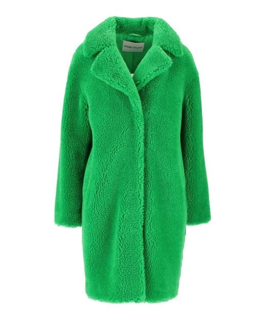 Stand Studio Camille Cocoon Green Teddy Coat | Lyst