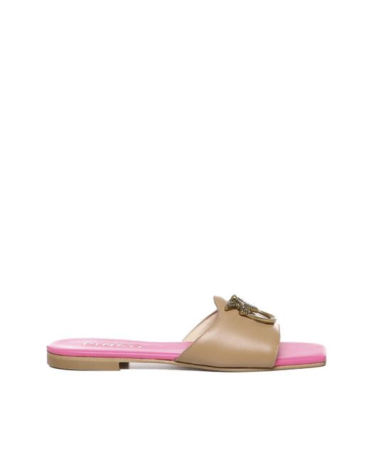 Pinko Pink Flatt Leather Slippers