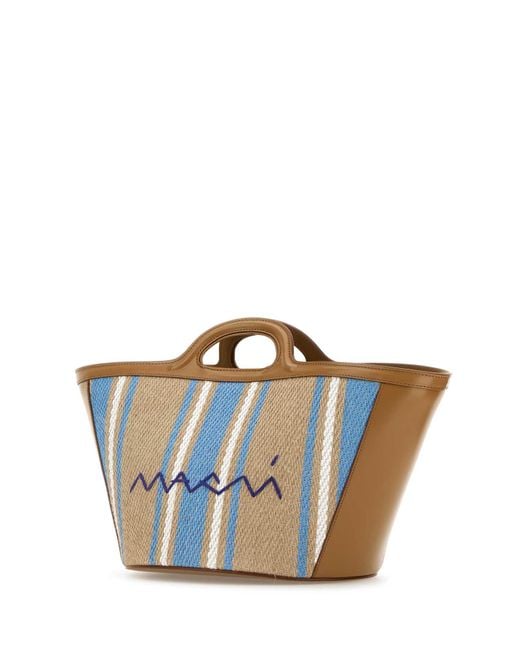Marni Blue Embroidered Canvas Tropicalia Bucket Bag
