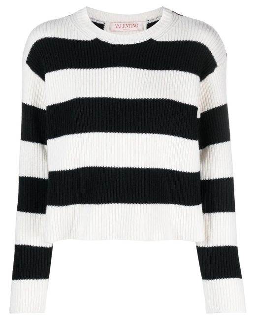 Valentino Black Striped Virgin Wool Jumper Clothing