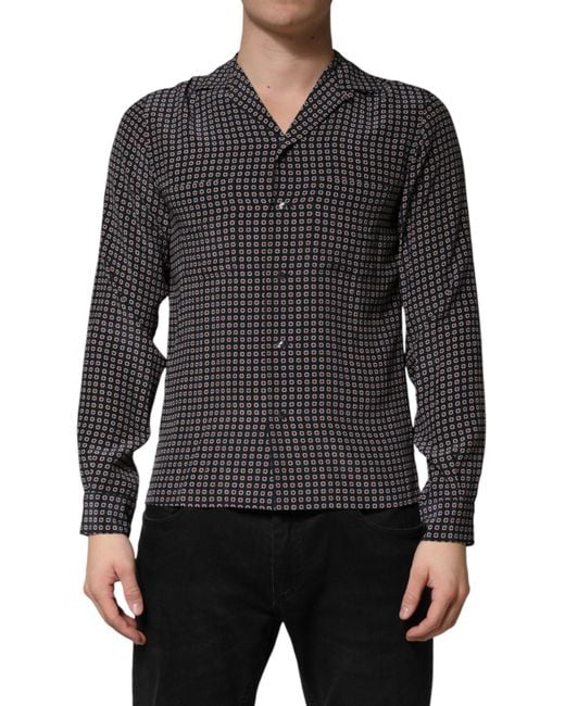 Dolce & Gabbana Black Patterned Silk Button Down Shirt for men