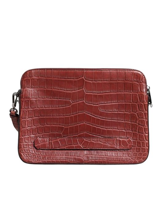 Dolce & Gabbana Red Croc Leather Logo Plaque Briefcase Bag for men