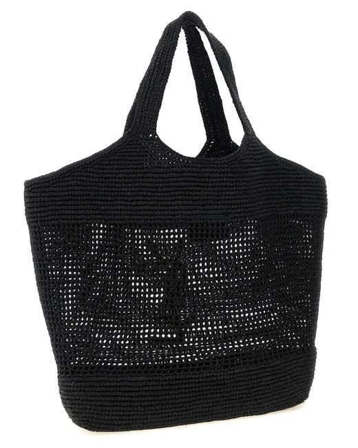 Saint Laurent Black Raffia Tote Bag